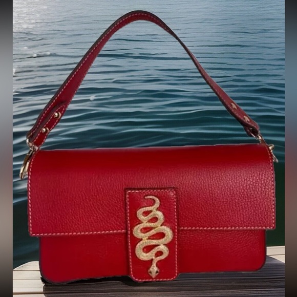 NWT DIVINA FIRENZE 🇮🇹 ITALIAN RED PEBBLED LEATHER CROSSBODY SHOULDER BAG - Picture 1 of 11